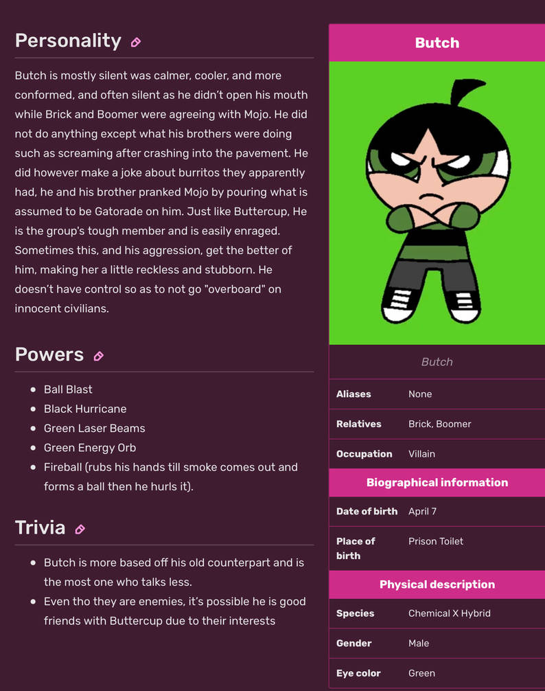 Butch Wiki Page by TheSuperStarKids on DeviantArt