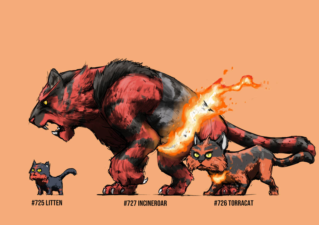 Fire Cat Evolution Litten, Torracat, Incineroar by blacknirrow on DeviantArt