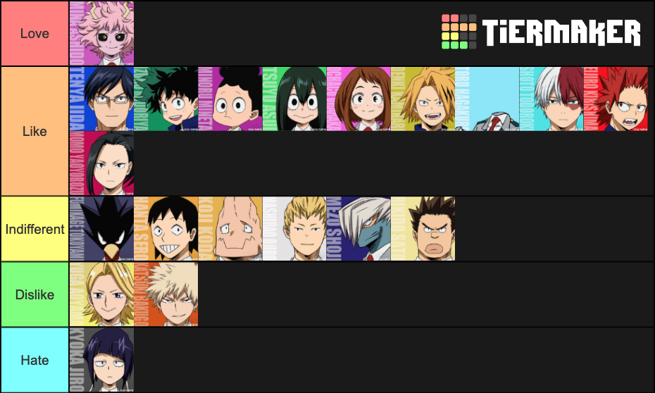 My hero academia online class 1a names