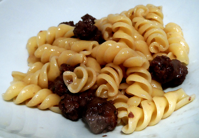 Fusilli with sausage and balsamic vine