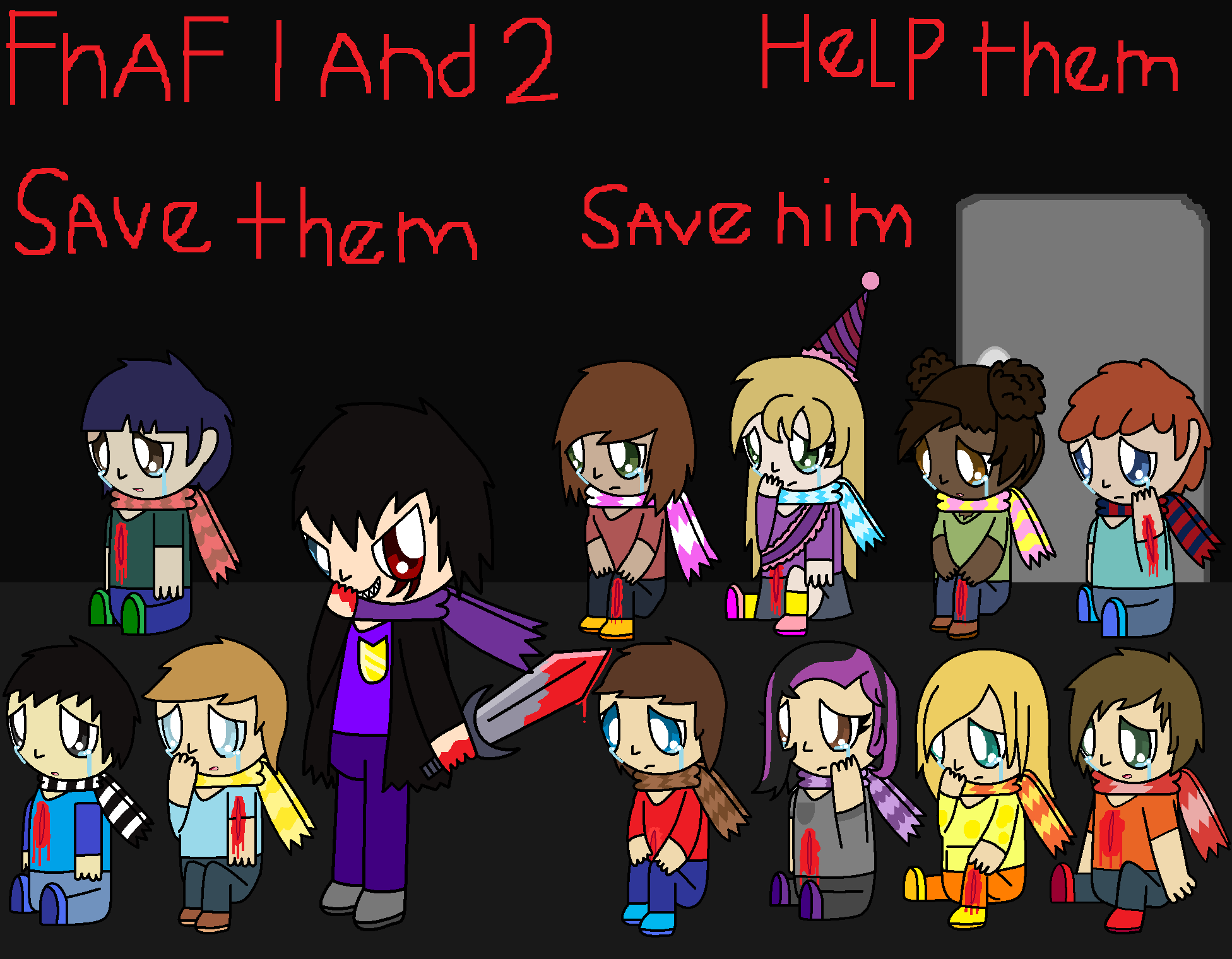 Fnaf 1 and 2. the murderer and his victims.