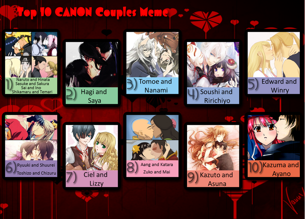 My Top Ten Canon Anime Couples by Lady-Zaeliea on DeviantArt