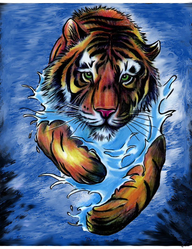 Tiger in Water Painting (Tattoo Flash)