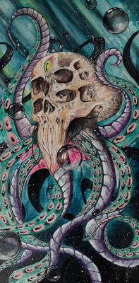 Octoskull speed painting~ mixed media/canvas panel