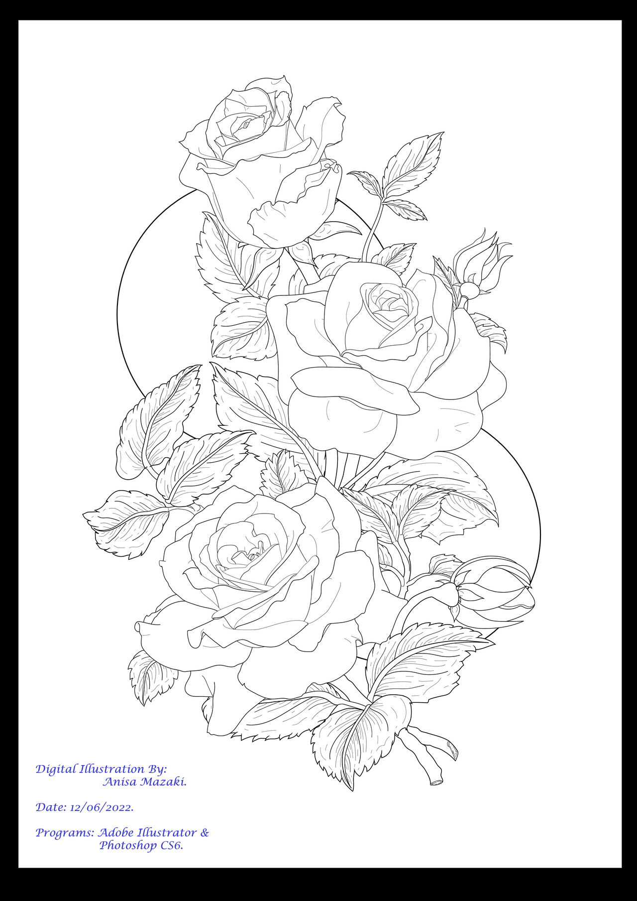 Anon Flower 5 - Roses 2 Lineart