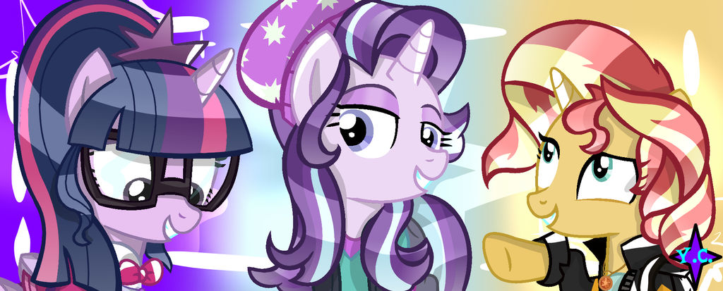 EqG Twilight Starlight and Sunset (w/ bg)