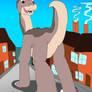 Giant Littlefoot plays football with the children