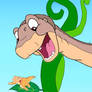 Giant Littlefoot chasing cera down the beanstalk 