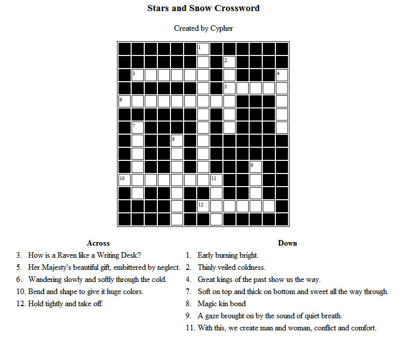 Stars and Snow Crossword Puzzle by StarlightSovereign on DeviantArt Stars and Snow Crossword Puzzle by StarlightSovereign on DeviantArt