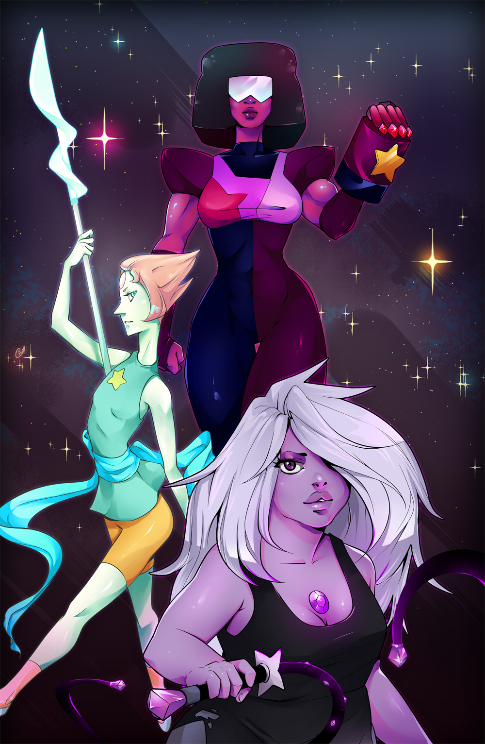 Some very glowy Crystal Gems