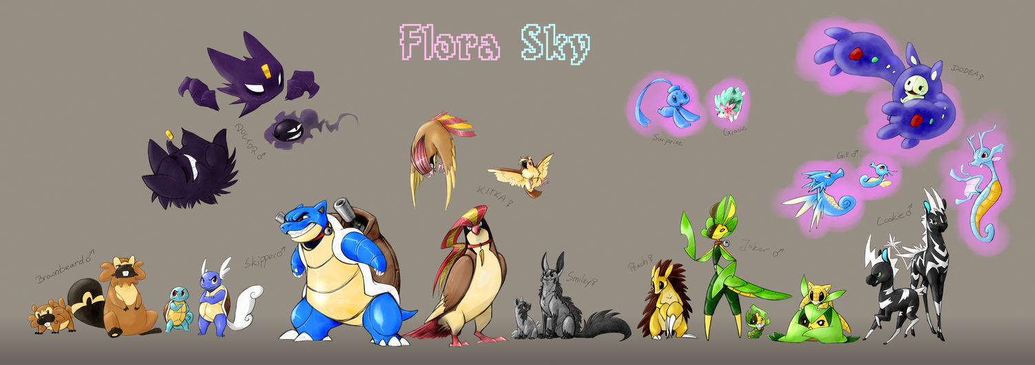 Pokemon Flora Sky - The whole team by MadCookiefighter on DeviantArt