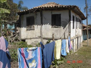 Old house and hanging clothes