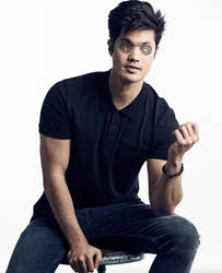 Ross Butler with swirly eyes