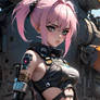 Partial Cyborg Woman with Pink Hair