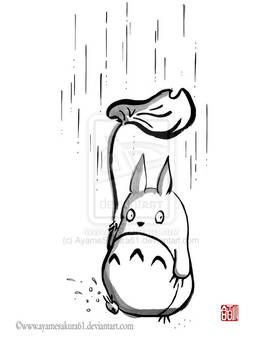 Rainy day for Totoro - sumi-e