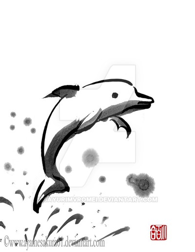 Dolphin - sumi-e