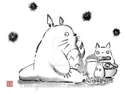 Totoro banqueting - sumi-e