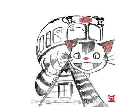 Cat Bus - sumi-e