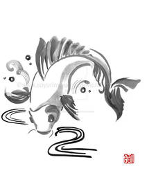 Jumping fish - sumi-e