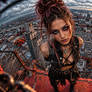 Fisheye Rooftop Woman Above the City