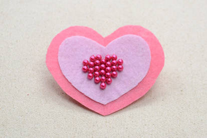 Felt Heart Brooch with Glass Pearls