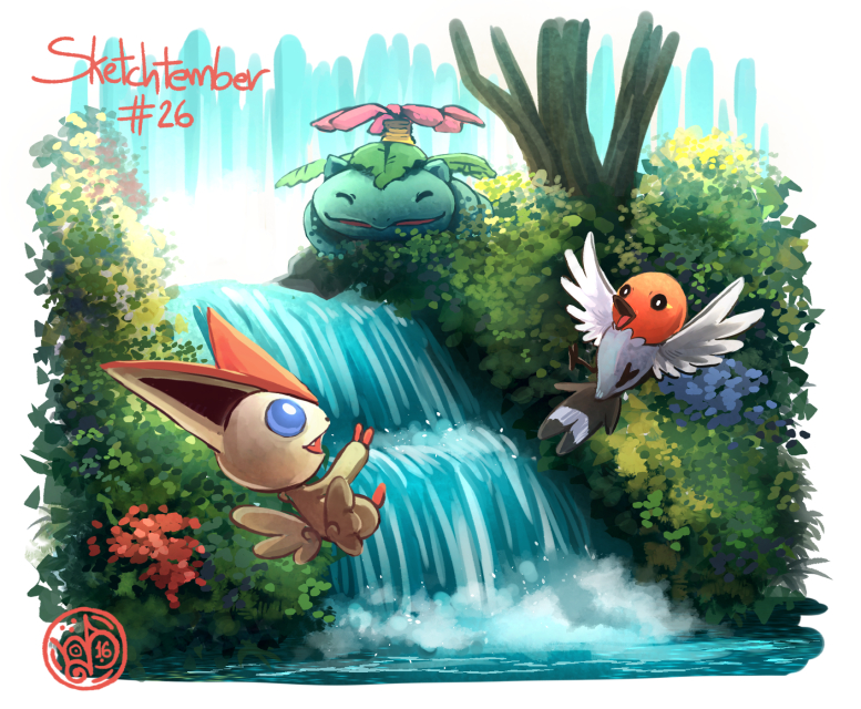 Venusaur, Victini and Fletchling.