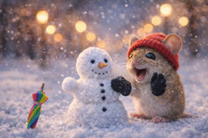 Mousy Making a Snowman