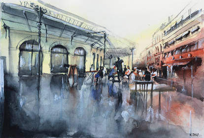 SOLD - Watercolor - Chartrons Place - Bordeaux