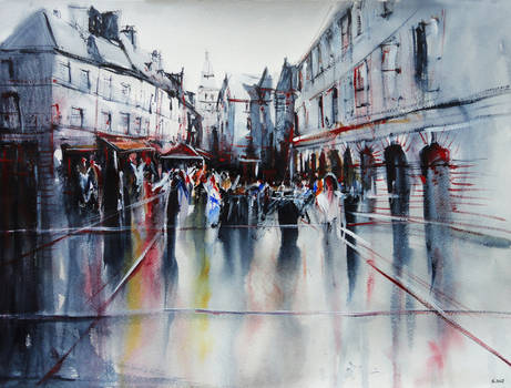 Sarlat apres la pluie - Watercolor painting