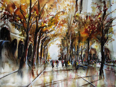 Les Allees De Notre Dame - Watercolor - Paris