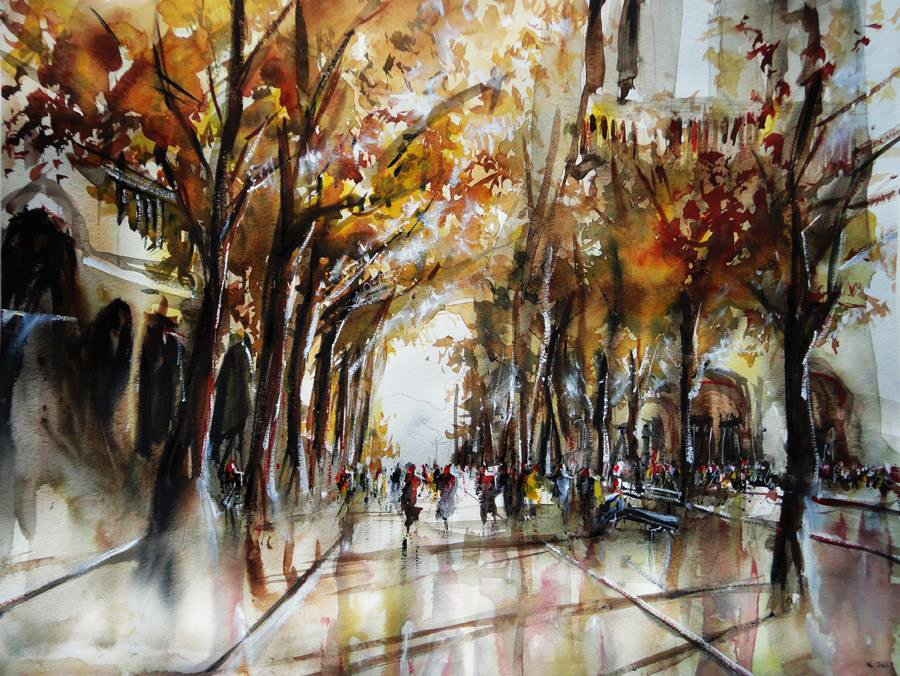 Les Allees De Notre Dame - Watercolor - Paris