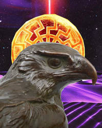 Eagle with red sun on background