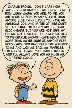 ChatGPT: Rerun tells Charlie Brown something sweet