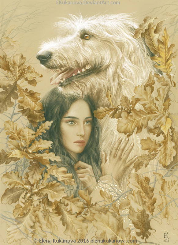 Luthien and Huan by EKukanova