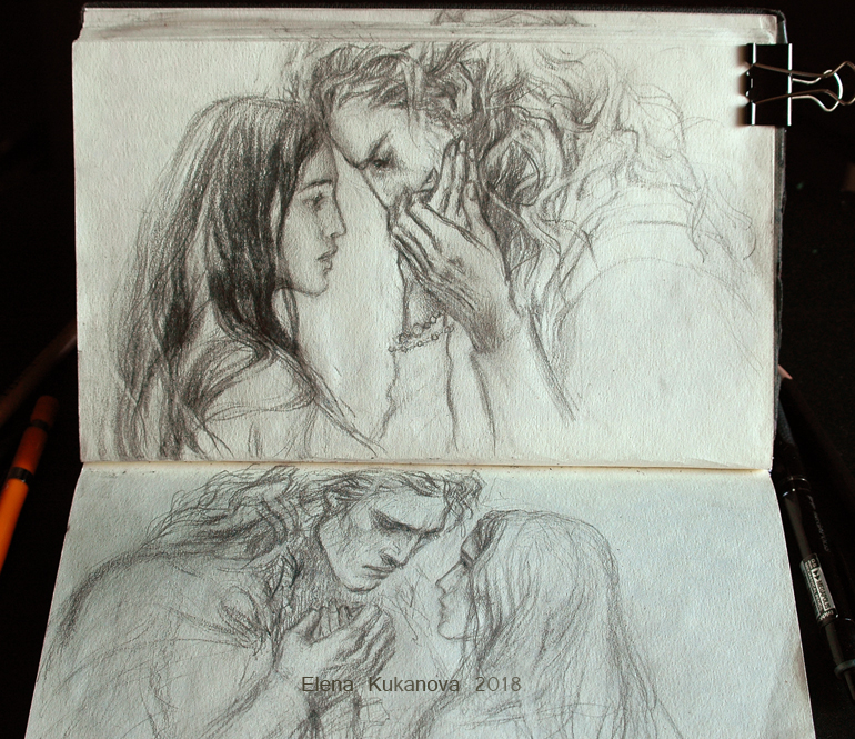 Andreth and Aegnor sketch by EKukanova