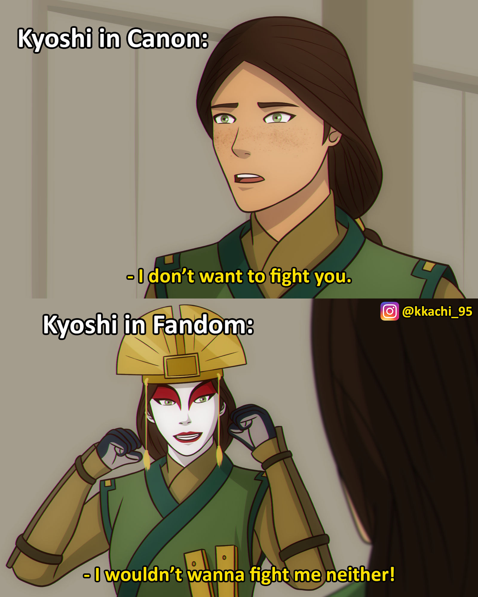 Kyoshi in Canon vs. Fandom | Avatar Meme by kkachi95 on DeviantArt