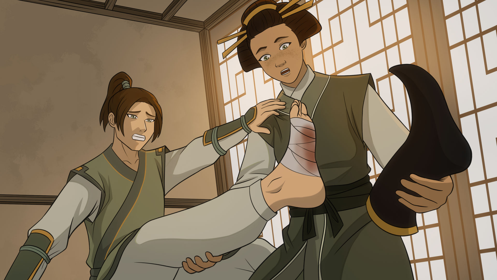 Kyoshi removes Yun's boots | The Rise of Kyoshi by kkachi95 on DeviantArt