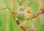 Birds on a peach branch