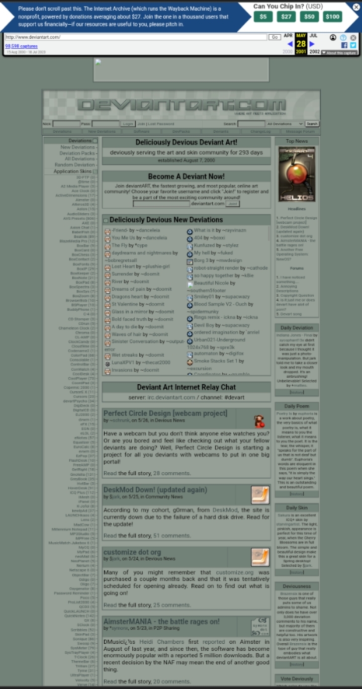 Wayback Deviantart 28 May 2001 by dooldlevn on DeviantArt