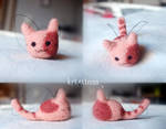 Needle Felted Pink Spotted Cat by ThatKiku