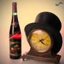 Wine bottle and old clock