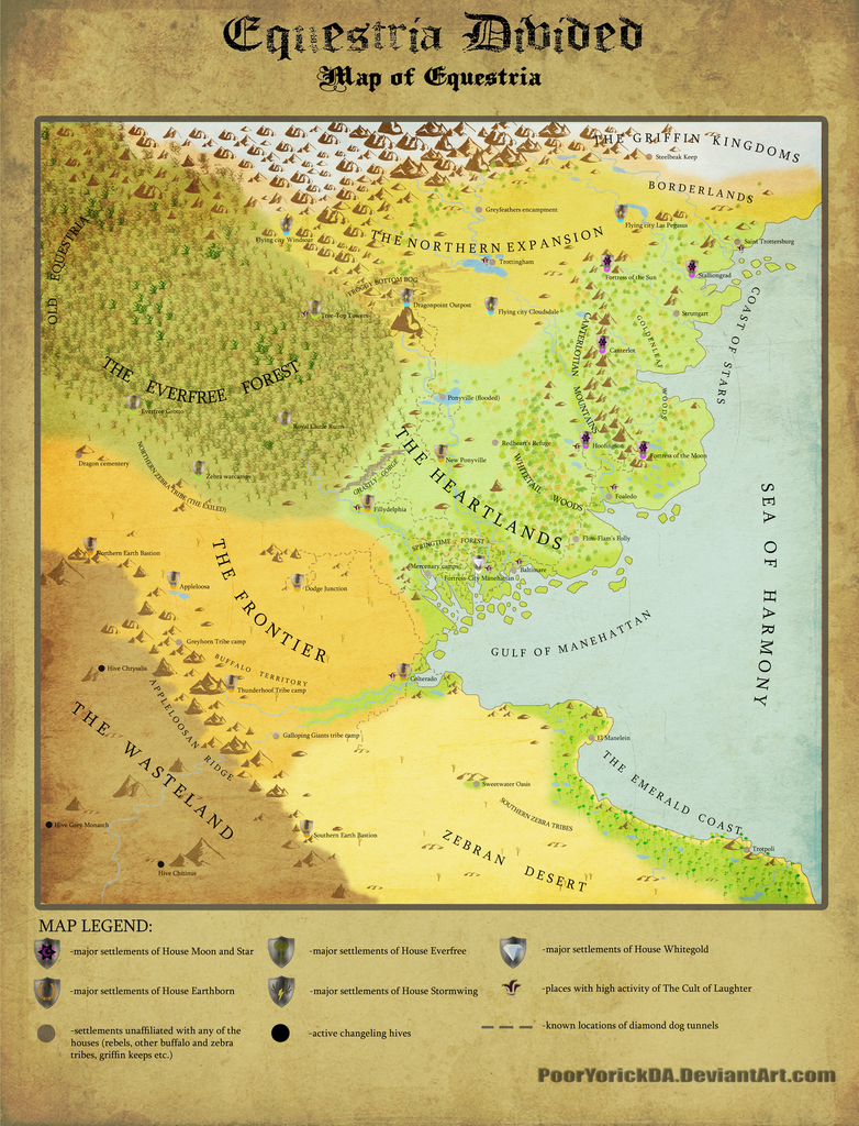 old Equestria Divided map by PoorYorrickDA