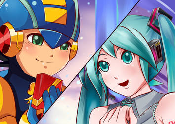 Hatsune Miku gift to Megaman Exe by EliVDraws