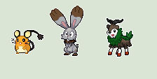 Dedenne, Bunnelby and Skiddo sprite