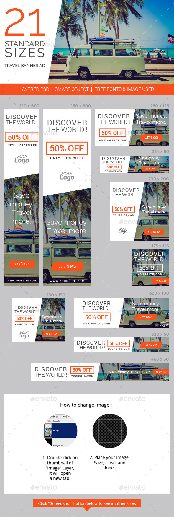 Travel Vacation Web Ad Marketing Banners