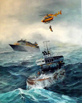 rescue men oil painting