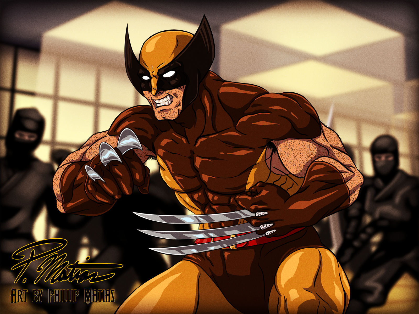 Wolverine - Dressed in Brown, Fighting Ninjas