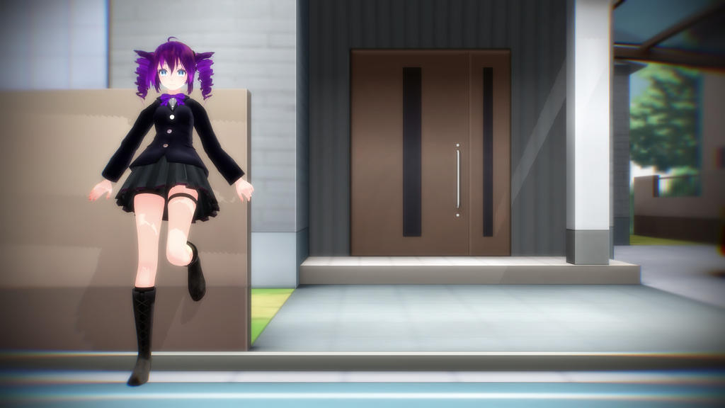 Anime girl leaning on wall