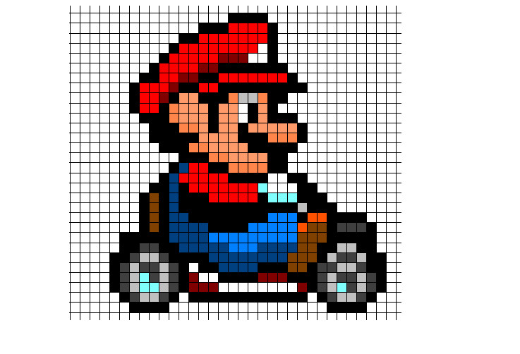 8 Bit Mario Pixel Art Grid.