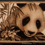 Pyrography portrait of a panda bear